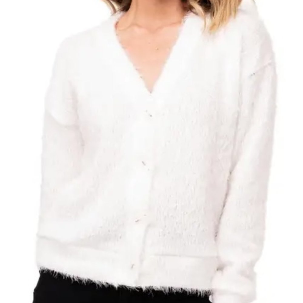 NWT GIBSONLOOK Feather Hacci Cardigan, Off White
